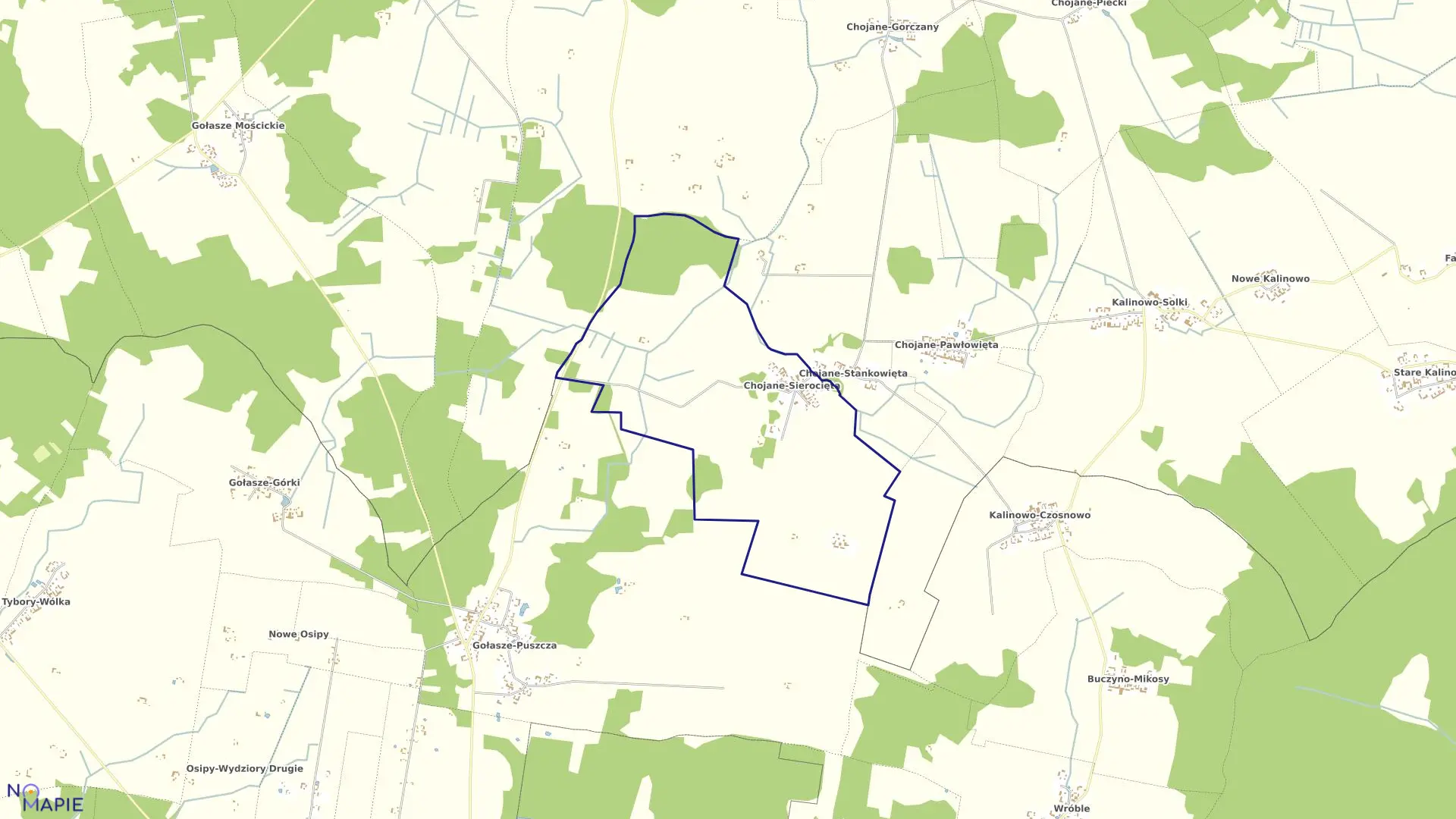 Mapa obrębu CHOJANE-SIEROCIĘTA w gminie Kulesze Kościelne