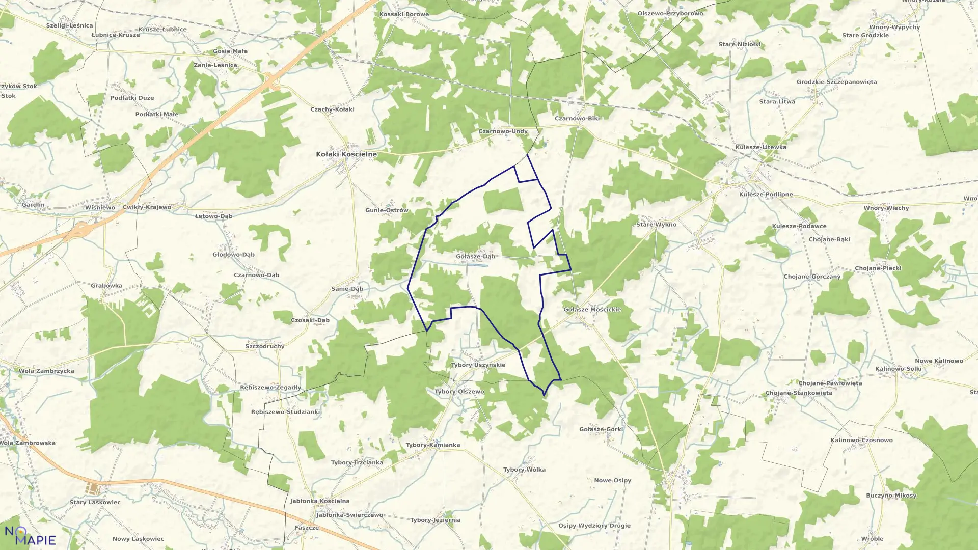 Mapa obrębu GOŁASZE-DĄB w gminie Kulesze Kościelne