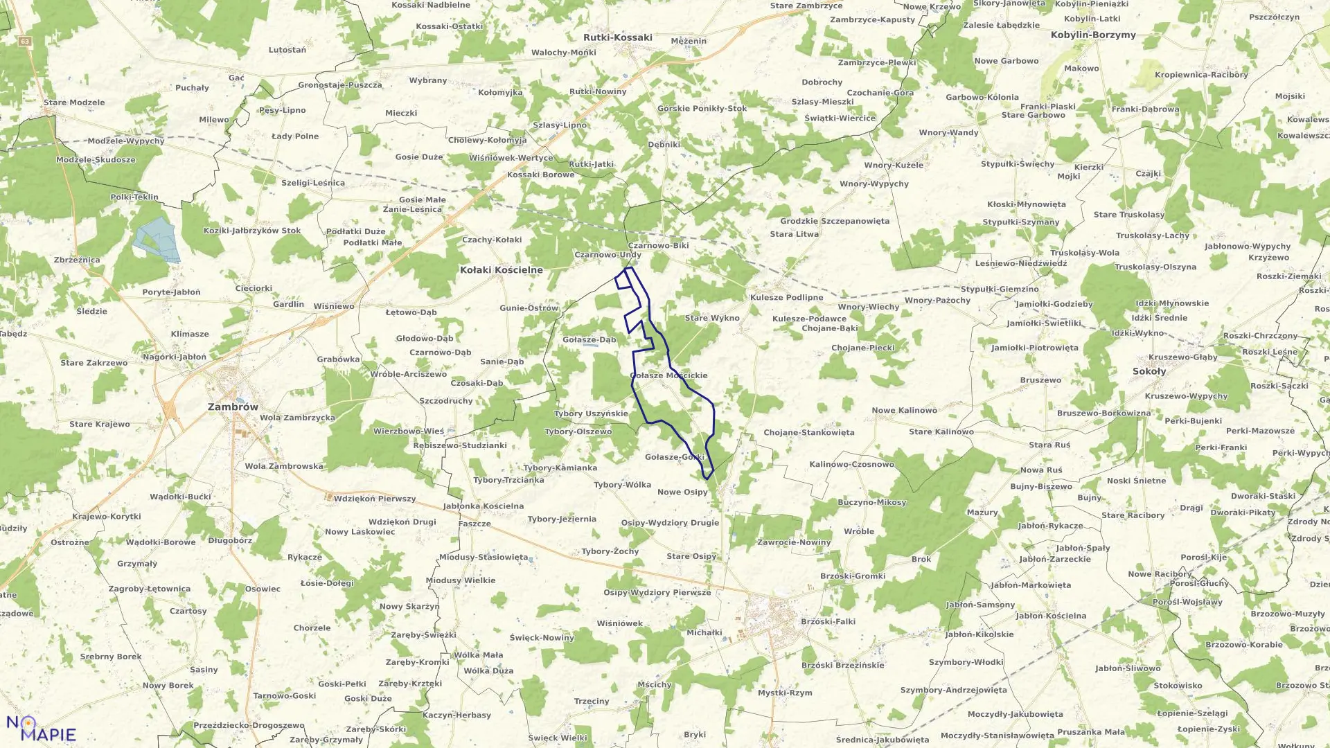 Mapa obrębu GOŁASZE MOŚCICKIE w gminie Kulesze Kościelne