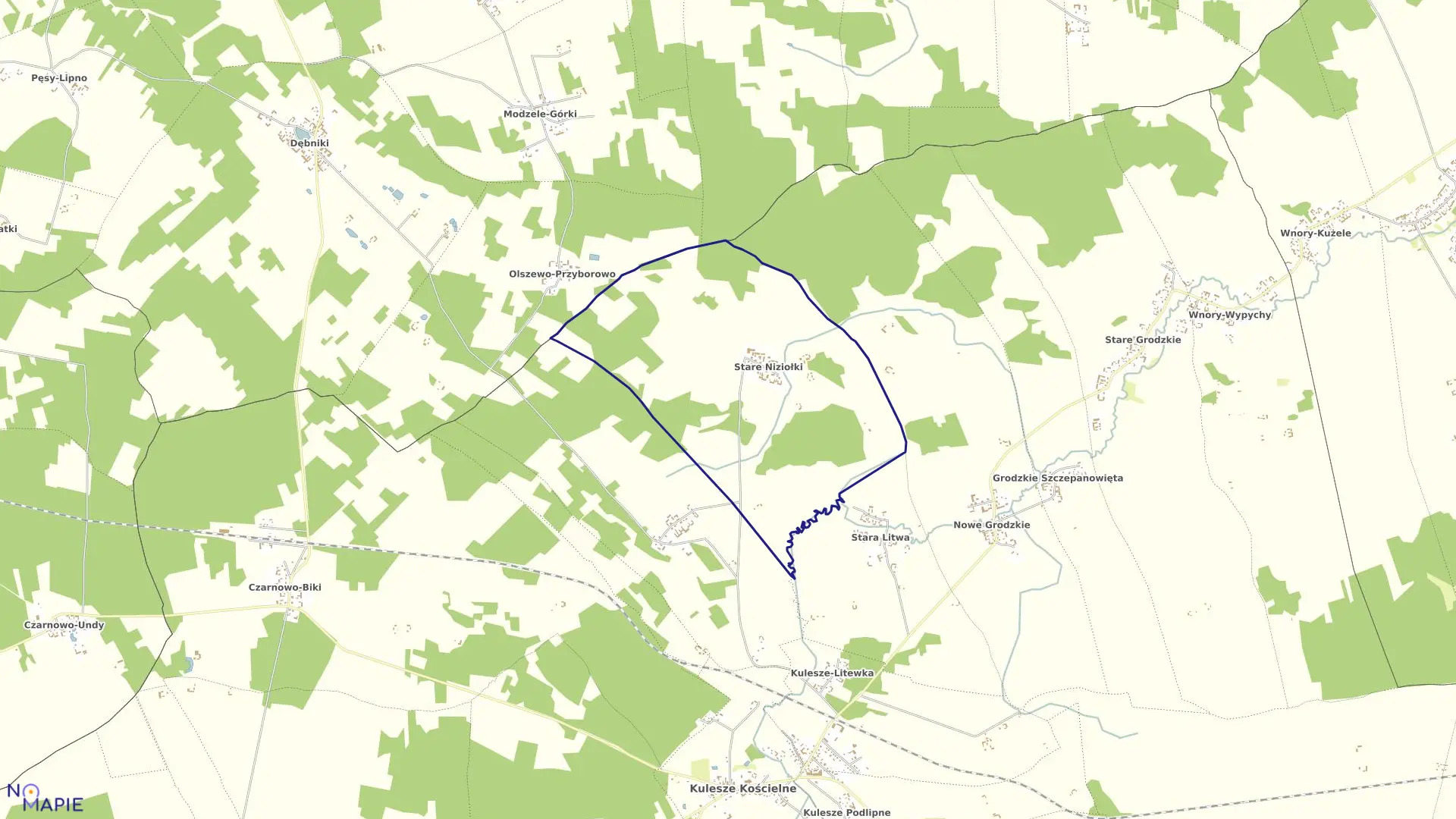 Mapa obrębu STARE NIZIOŁKI w gminie Kulesze Kościelne