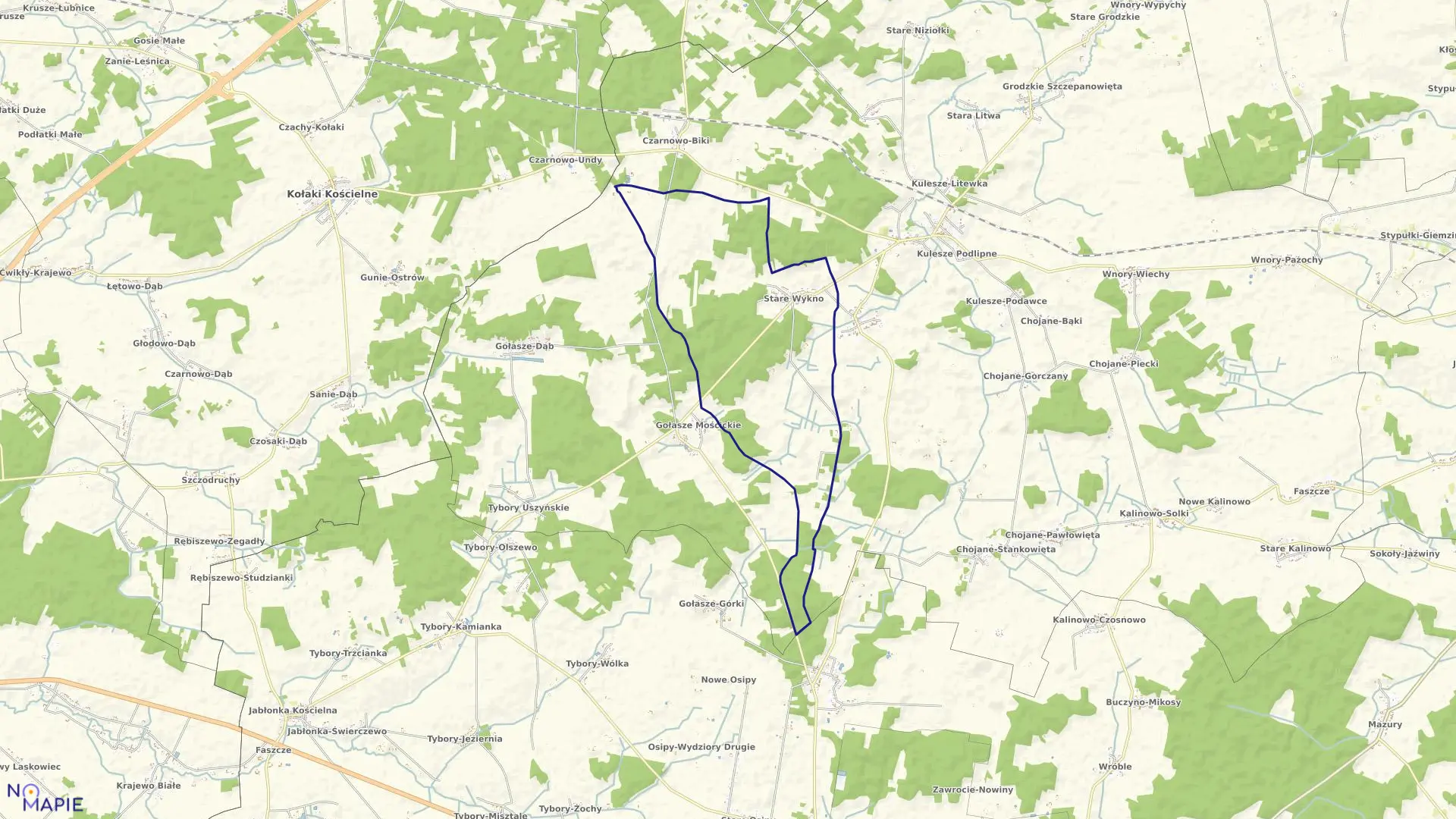 Mapa obrębu STARE WYKNO w gminie Kulesze Kościelne