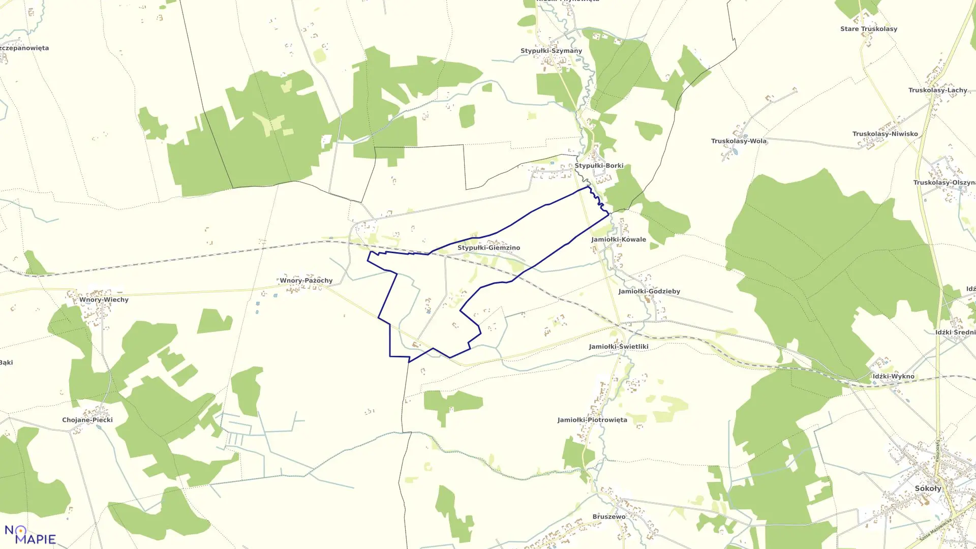 Mapa obrębu STYPUŁKI-GIEMZINO w gminie Kulesze Kościelne