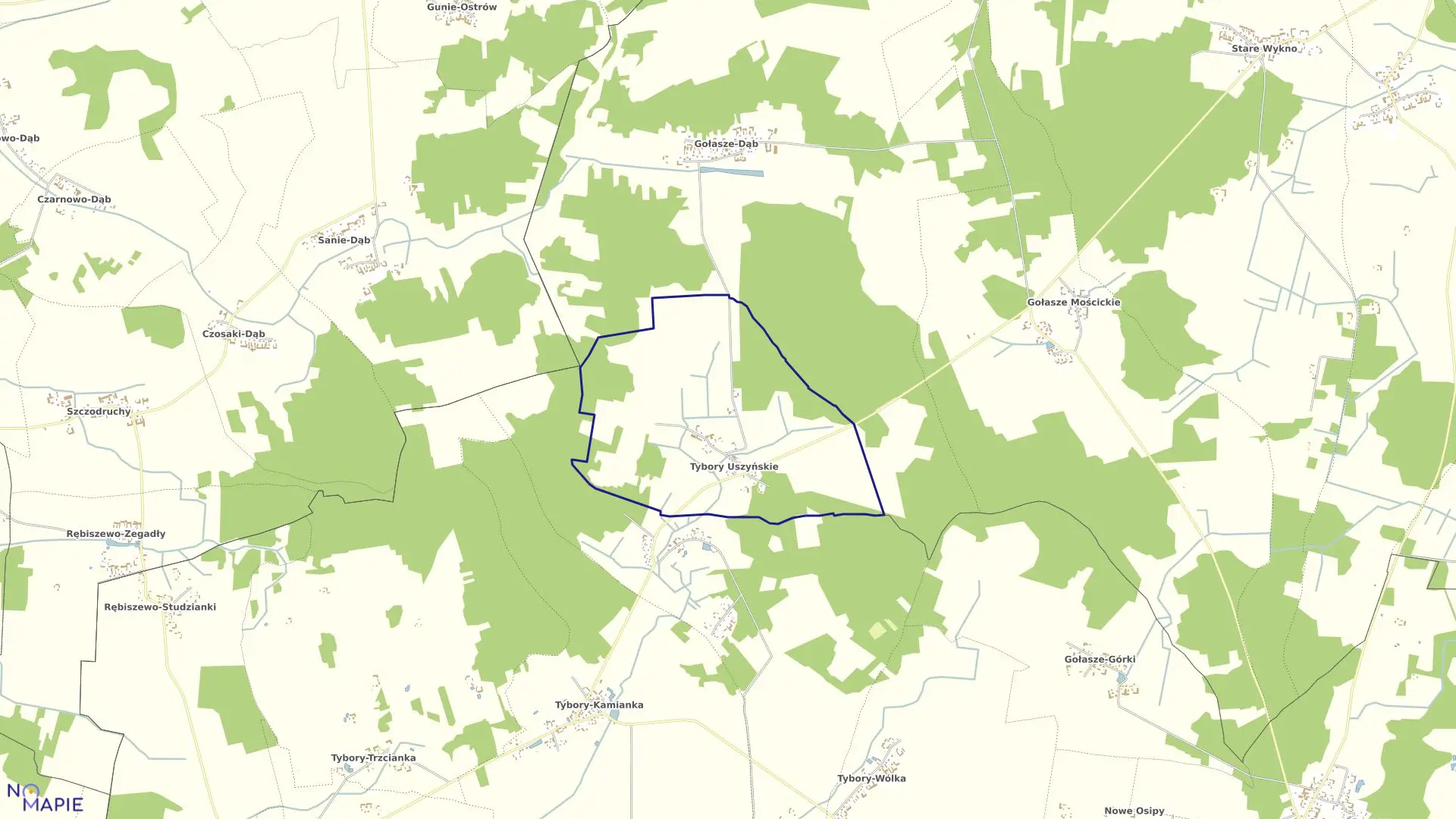 Mapa obrębu TYBORY USZYŃSKIE w gminie Kulesze Kościelne