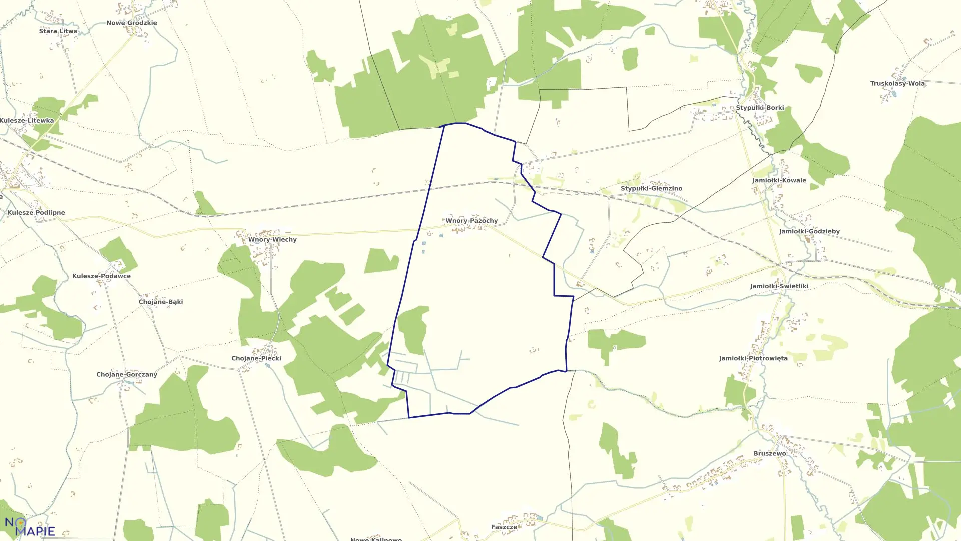 Mapa obrębu WNORY-PAŻOCHY w gminie Kulesze Kościelne